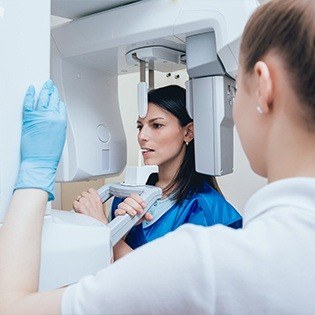 woman in beam scanner