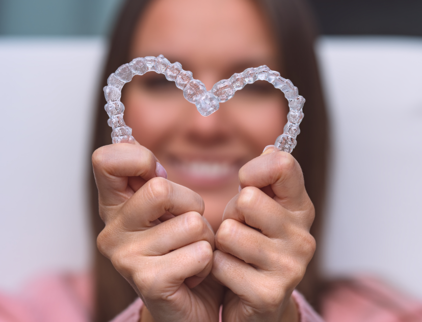 Woman holding Invisalign in heart shape